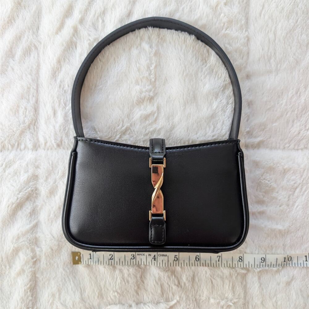 Aldo "Abrielle" black shoulder bag faux leather, zipper closure, gold accent